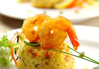 Image showing Prawns On Risotto