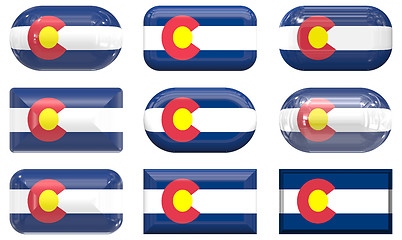 Image showing nine glass buttons of the Flag of Colorado