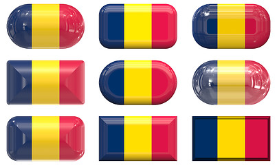 Image showing nine glass buttons of the Flag of Chad