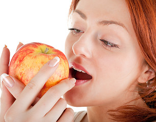 Image showing redhead girl with apple