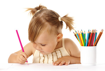 Image showing Cute child draw with pencils