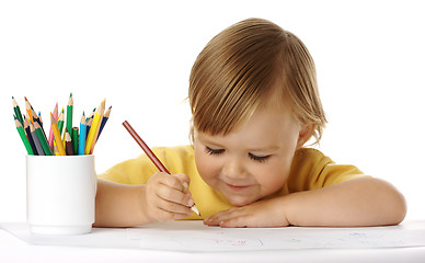 Image showing Child draw with crayons