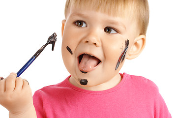 Image showing Little girl play with paints