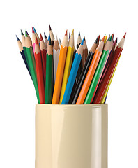 Image showing Bunch of color crayons in a cup