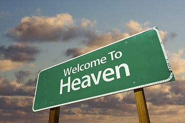 Image showing Welcome To Heaven Green Road Sign