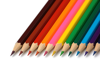 Image showing Colorful crayons arranged in line