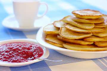 Image showing Small pancakes - traditional Russian cuisine