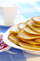 Image showing Small pancakes - traditional Russian cuisine