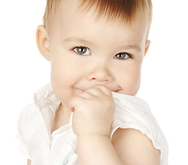 Image showing Shy child turn and smile