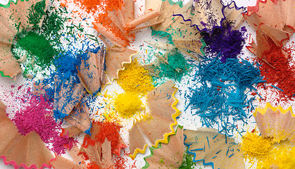 Image showing Multi-colored crayons shavings