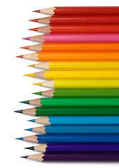 Image showing Colorful crayons arranged in line by colors