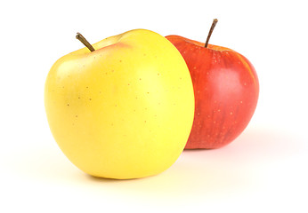 Image showing Two apples - red and yellow