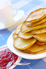 Image showing Small pancakes - traditional Russian cuisine