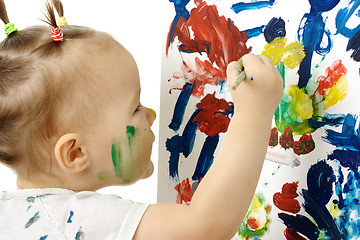 Image showing Little girl paint on a white board