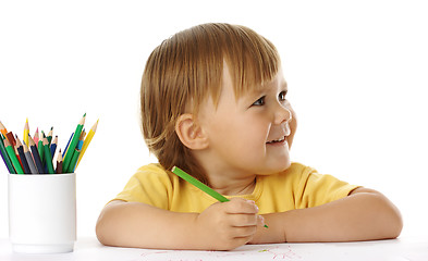 Image showing Child draw with crayons