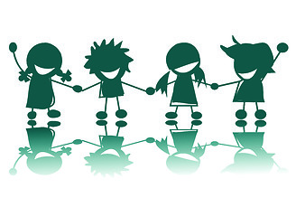 Image showing Happy children silhouettes on white background