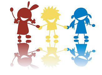 Image showing Happy little children holding hands in colors