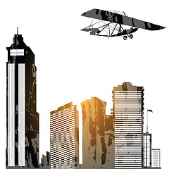 Image showing Plane and skyscrapes