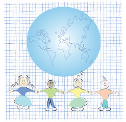 Image showing Friends and globe illustration, vector art