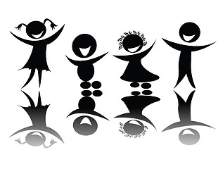 Image showing Kids silhouette in black and white