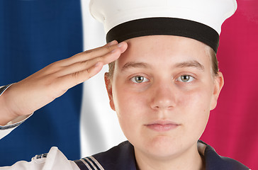 Image showing young sailor saluting isolated white background