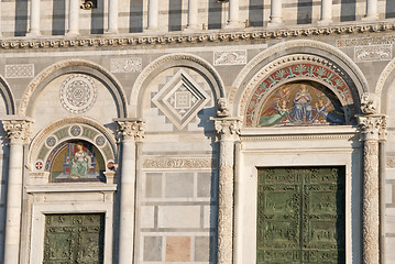 Image showing Facade of Duomo, Piazza dei Miracoli, Pisa, Italy