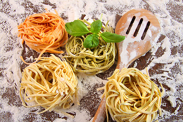 Image showing Uncooked italian pasta in three colors