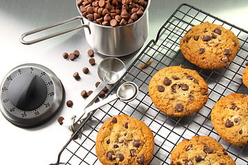 Image showing Freshly baked chocolate chip cookies