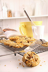 Image showing Freshly baked oatmeal raisin cookies 
