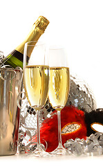 Image showing  Masquerade Mask and champagne glasses on white 