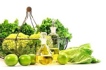 Image showing Garden fresh veggies with limes