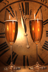 Image showing Champagne glasses ready to bring in the New Year