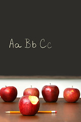 Image showing Apples on top of school desk