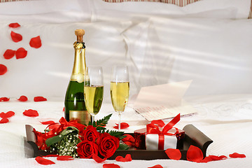 Image showing Champagne in bed