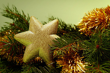 Image showing Golden-green christmas decoration