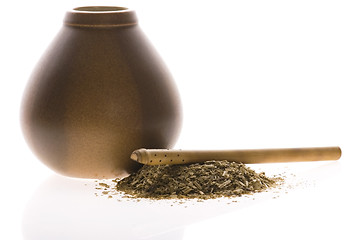 Image showing argentinian calabash with yerba mate isolated on white backgroun