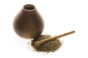 Image showing argentinian calabash with yerba mate isolated on white backgroun