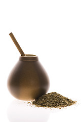 Image showing argentinian calabash with yerba mate isolated on white backgroun