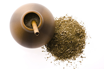 Image showing argentinian calabash with yerba mate isolated on white backgroun