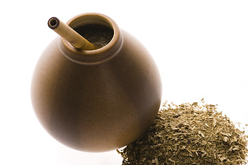 Image showing argentinian calabash with yerba mate isolated on white backgroun