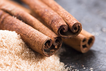 Image showing aromatic spices with brown sugar - cinnamon