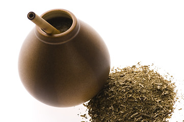 Image showing argentinian calabash with yerba mate isolated on white backgroun