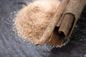 Image showing aromatic spices with brown sugar - cinnamon