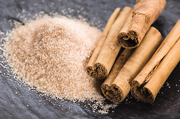 Image showing aromatic spices with brown sugar - cinnamon