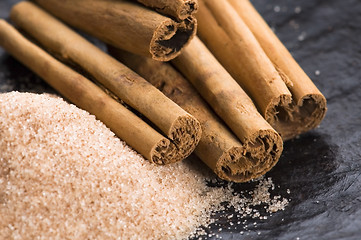 Image showing aromatic spices with brown sugar - cinnamon