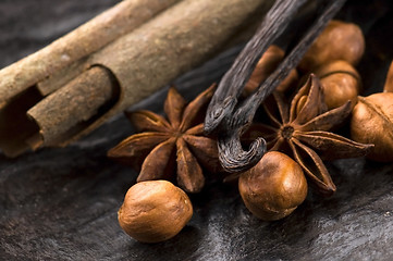 Image showing aromatic spices with brown sugar and nuts