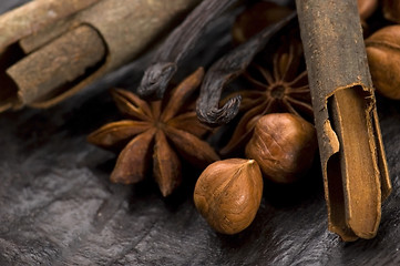 Image showing aromatic spices with brown sugar and nuts