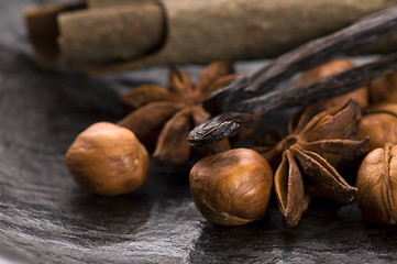 Image showing aromatic spices with brown sugar and nuts