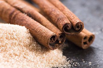 Image showing aromatic spices with brown sugar - cinnamon