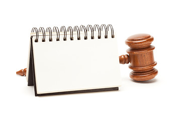 Image showing Blank Spiral Note Pad and Gavel on White